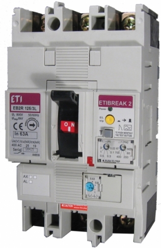 Автоматичний вимикач із вбудованим блоком ПЗВ EB2R 125/3L 125А 3Р, 4671506, ETI