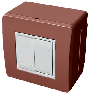 Коробка у зборі з 2 вимикачами, коричневий, 10001B, серія Brava, ДКС