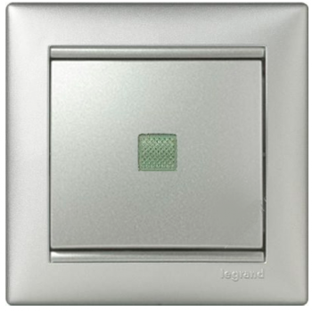 Перемикач на 2 напрямки з підсвічуванням Legrand Valena 10А (прохідний або сходовий) 770126 (алюміній)