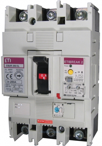 Автоматический выключатель со встроенным блоком УЗО EB2R  250/4L 250А 4Р, 4671584, ETI