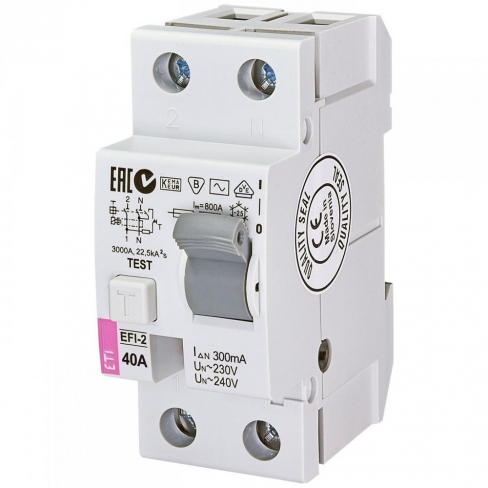 Реле дифференциальное (УЗО) EFI-2 40/0,3 тип AC (10kA), 2064123, ETI
