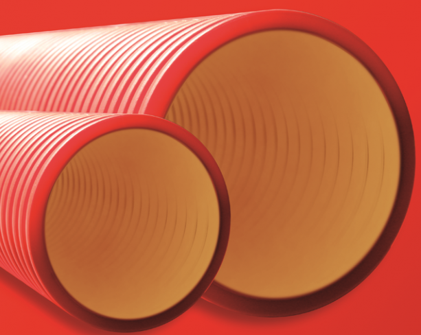 Труба гофра двустенная жесткая (усиленная), (8 кПа), Ø нар./вн., мм 200/172, цвет красный, с протяжкой, 6м