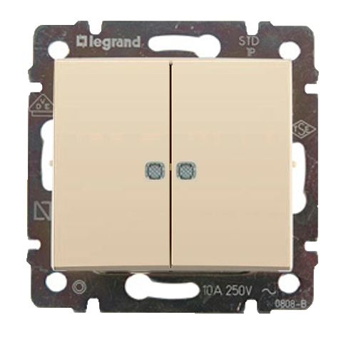 Выключатель двухклавишный с подсветкой Legrand Valena 10А 774328 (слоновая кость)