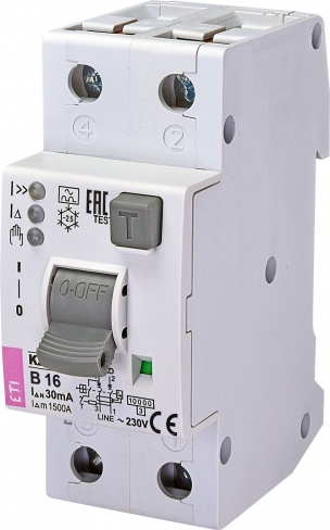 Дифференциальный автоматический выключатель KZS-2M2p EDI B 16/0,03 тип A (10kA) (нижн. подключ.) 2172406 ETI