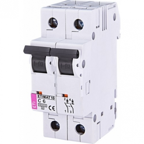 Автоматичний вимикач ETIMAT 10 2p C 1,6А (10 kA), ETI (Словенія) 2133707