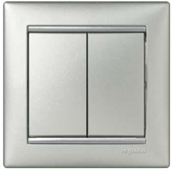 Перемикач на 2 направл. двоклавішний Legrand Valena 10А (прохідний або сходовий) 770108 (алюміній)