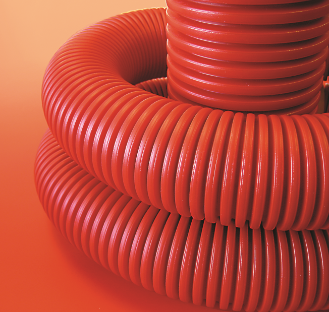 Труба гнучка двостінна 160/137 мм, з протяжкою, червона (бухта 50м), ДКС