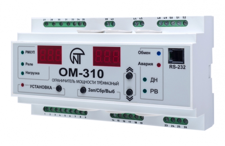 Обмежувач потужності ОМ-310, трифазний + лічильник активної потужності, NovatecElectro