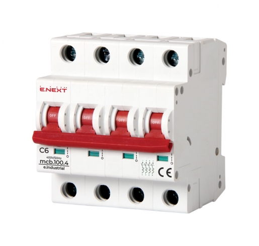 Модульный автоматический выключатель e.industrial.mcb.100.4.C6, 4 р, 6А, C,  10кА
