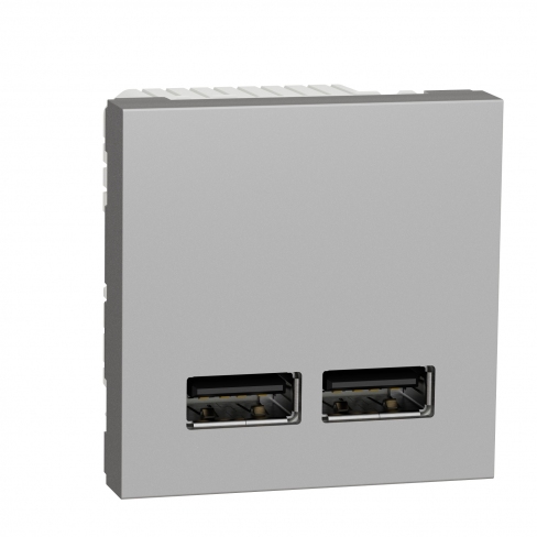 Розетка USB двойная 2.1А 2 модуля алюминий