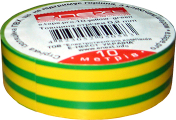 Изолента e.tape.pro.10.yellow-green из самозатухающего ПВХ, желто-зеленая (10м), E.NEXT