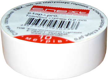 Изолента e.tape.pro.20.white из самозатухающего ПВХ, белая (20м), E.NEXT