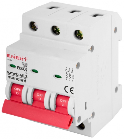 Модульний автоматичний вимикач e.mcb.stand.45.3.B50, 3р, 50А, В, 4,5 кА
