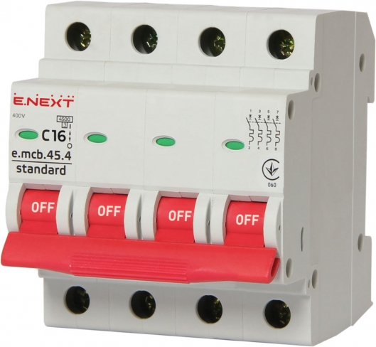 Модульний автоматичний вимикач e.mcb.stand.45.4.C16, 4р, 16А, C, 4,5 кА