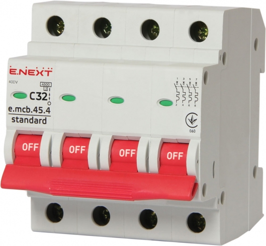 Модульный автоматический выключатель e.mcb.stand.45.4.C32, 4р, 32A, C, 4,5 кА