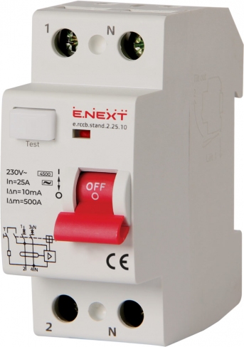 Выключатель дифференциального тока e.rccb.stand.2.25.10 2р, 25А, 10mA, E.NEXT