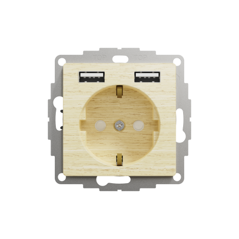 Розетка со шторками и 2 USB разъемами типа A+A, Sedna Design & Elements, Береза- имитация дерева, SDD180052 Schneider Electric