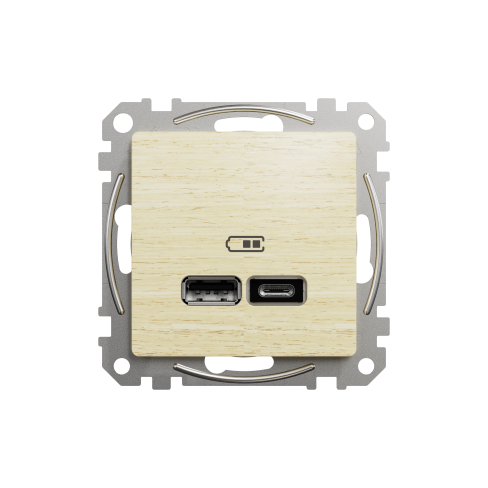 Двойная USB-розетка типа А+С,Sedna Design & Elements, Береза - имитация дерева, SDD180402 Schneider Electric