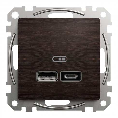 Двойная USB-розетка типа А+С,Sedna Design & Elements, Венге - имитация дерева, SDD181402 Schneider Electric