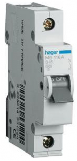Автоматический выключатель HAGER MВ116A 1p 16A, х-ка В, 6кА