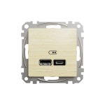 Подвійна USB-розетка типу А+С,Sedna Design & Elements, Береза - імітація дерева, SDD180402 Schneider Electric